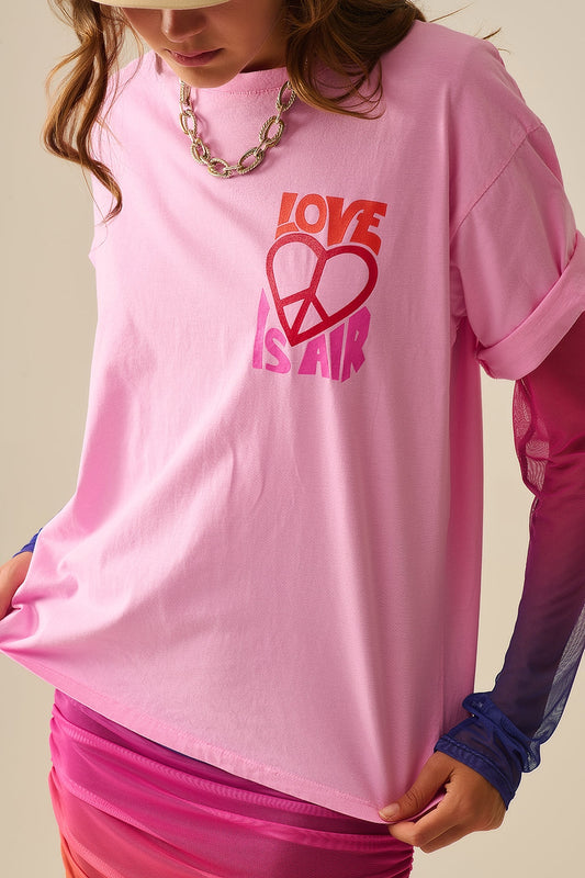 Q2 Maglietta rosa con logo Love is Air e Cuore con Pace