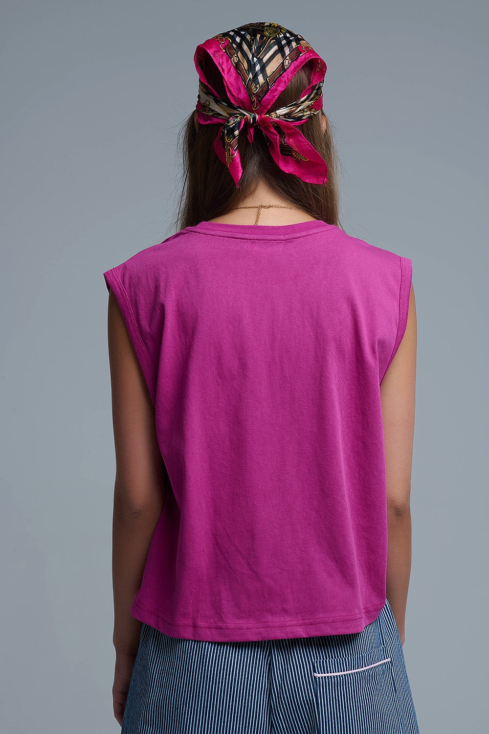 Maglietta senza maniche in cotone fucsia