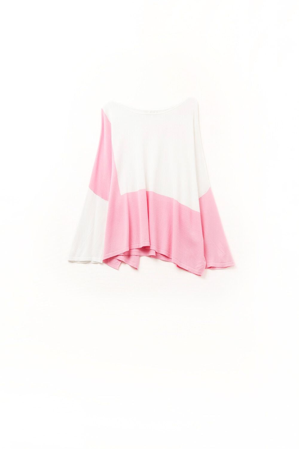 Q2 Maglione a blocchi di colore con ali di pipistrello in bianco e rosa