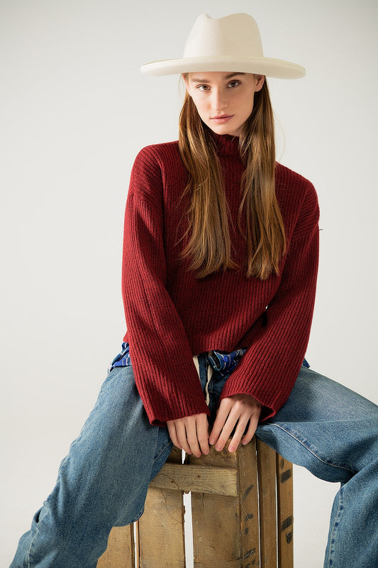 Q2 maglione a collo alto a costine in stile rilassato