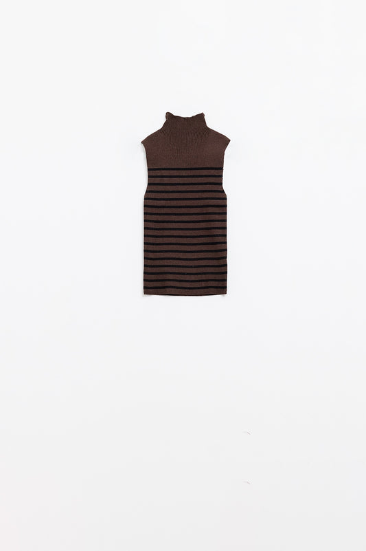 Q2 Maglione a collo alto a righe In marrone