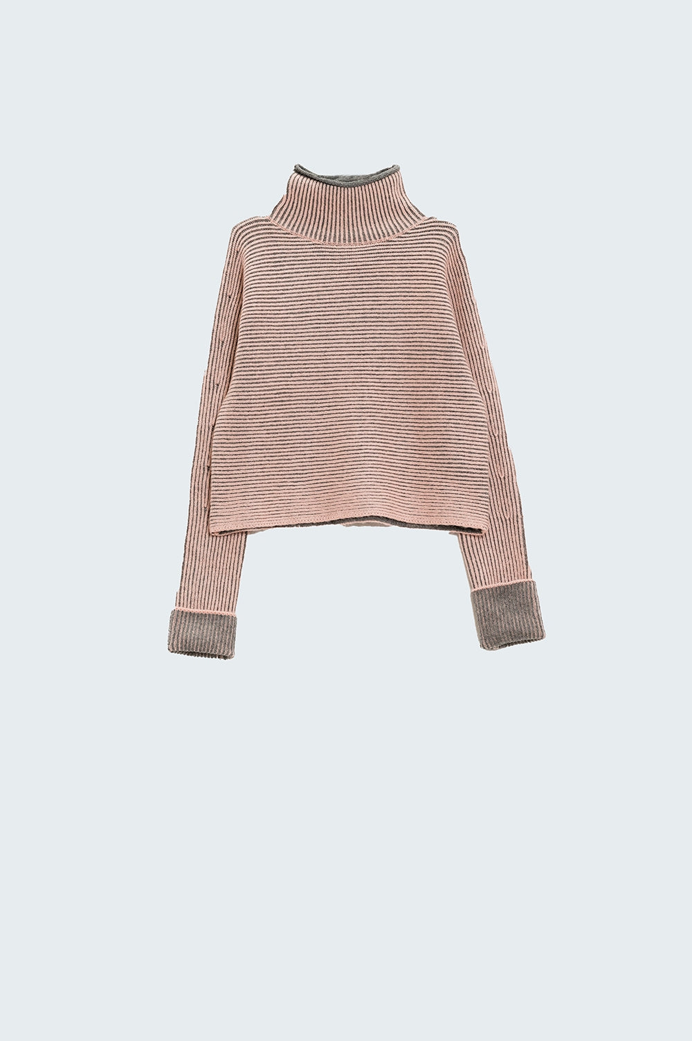 Q2 Maglione a collo alto a righe rosa e grigio