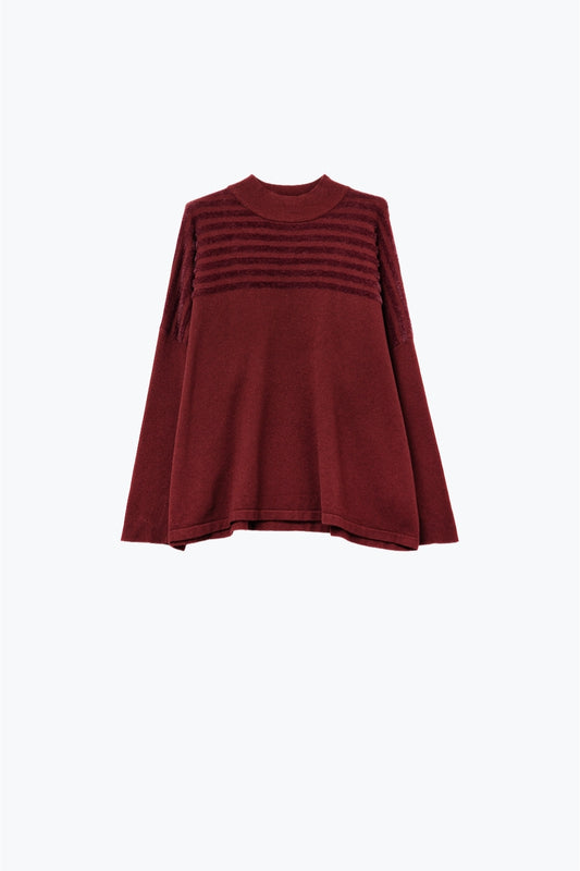 Q2 Maglione a collo alto con righe strutturate in borgogna