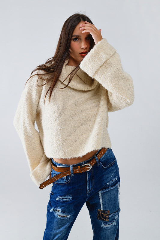 Q2 maglione a collo alto lavorato a maglia in beige