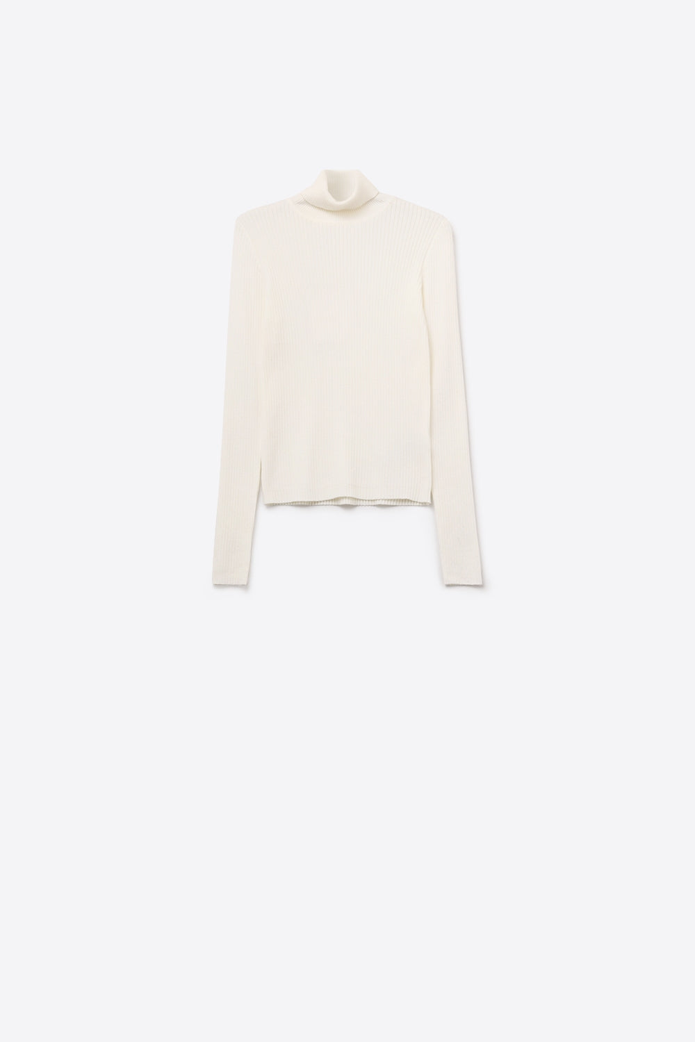 Maglione a coste con scollo a tartaruga arrotolato bianco