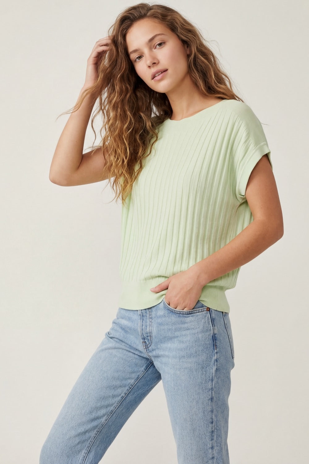 Maglione a Coste Vestibilitˆ Comoda in verde menta