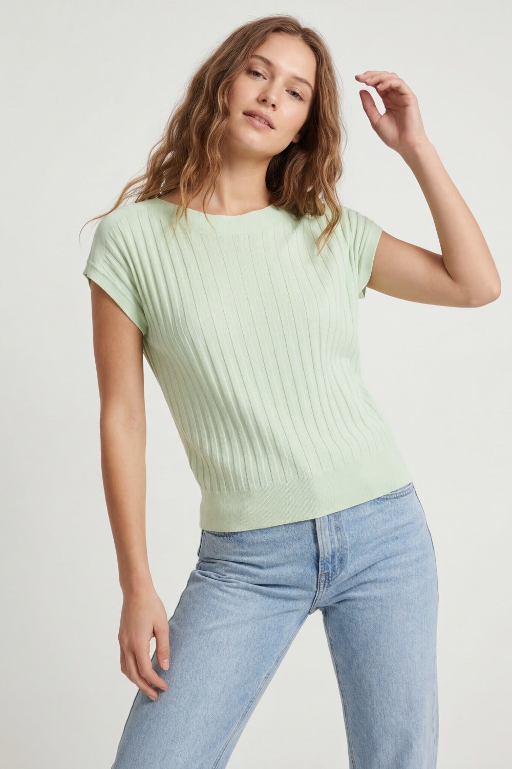 Maglione a Coste Vestibilitˆ Comoda in verde menta