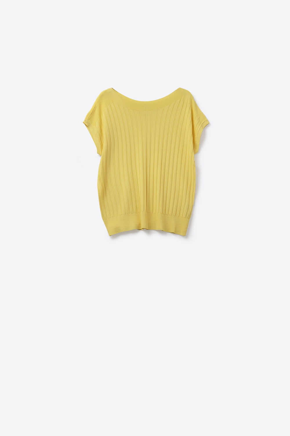 Q2 maglione a costine fine con scollo a barca di colore giallo