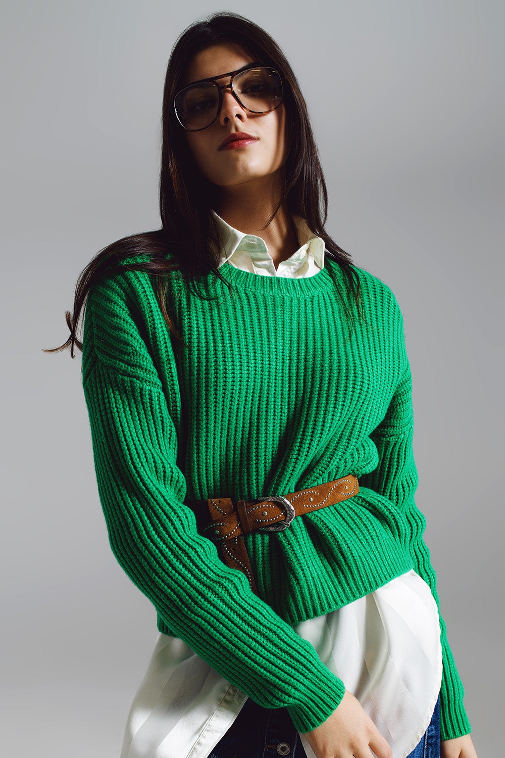 Maglione a maglia affusolata rilassato in verde brillante