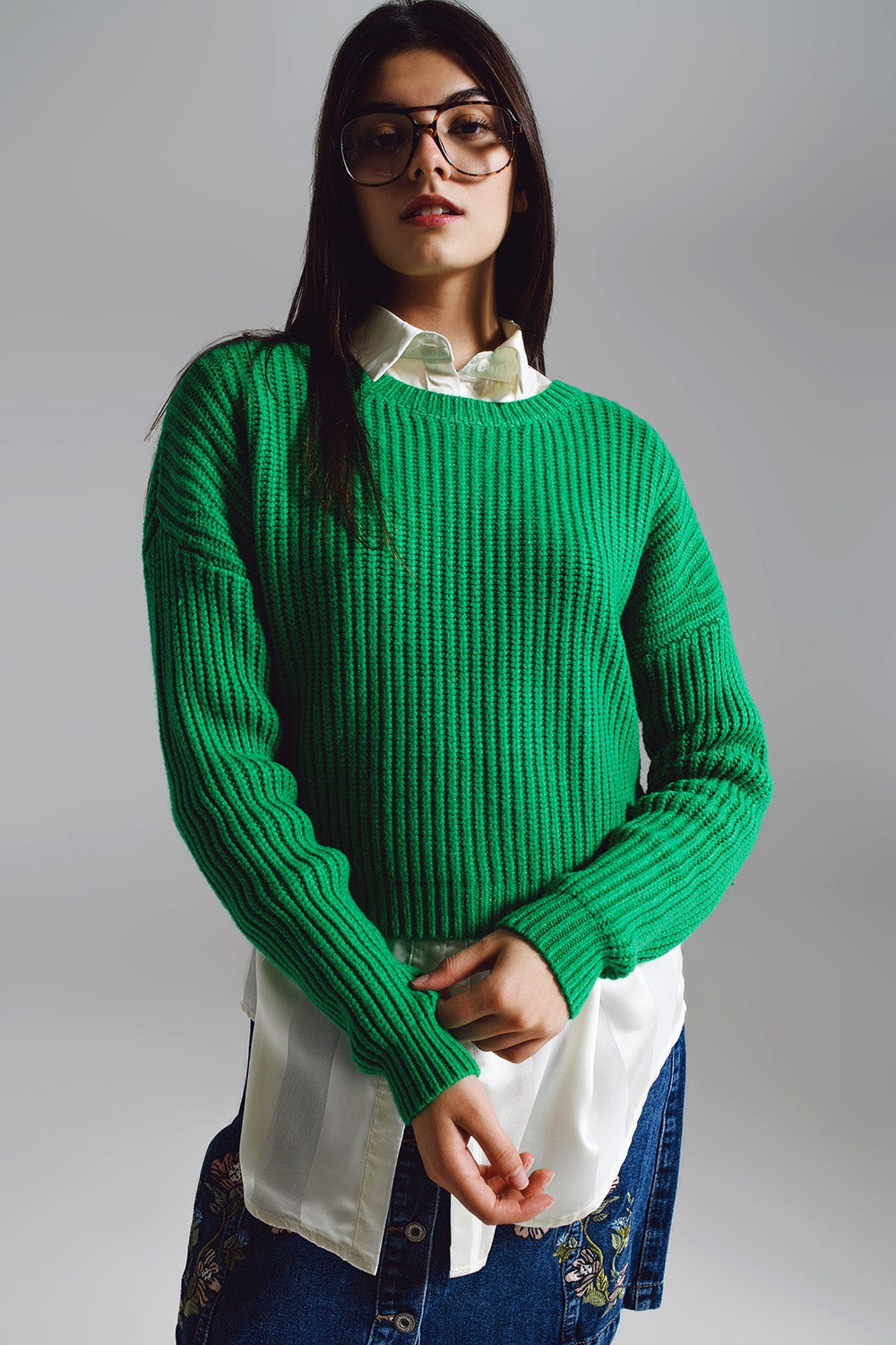 Maglione a maglia affusolata rilassato in verde brillante