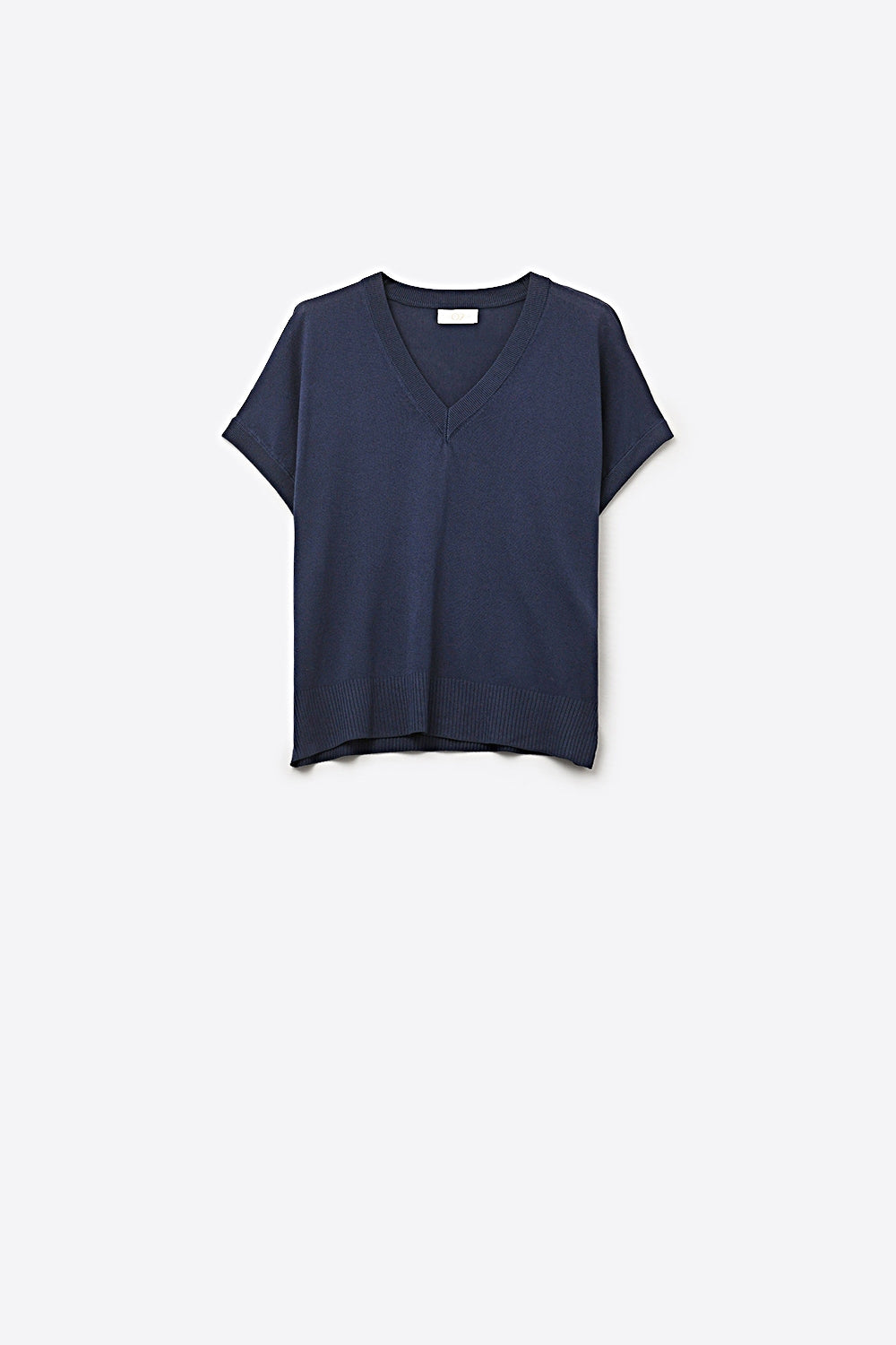 Q2 Maglione a maglia fine con scollo a V e maniche corte in blu navy