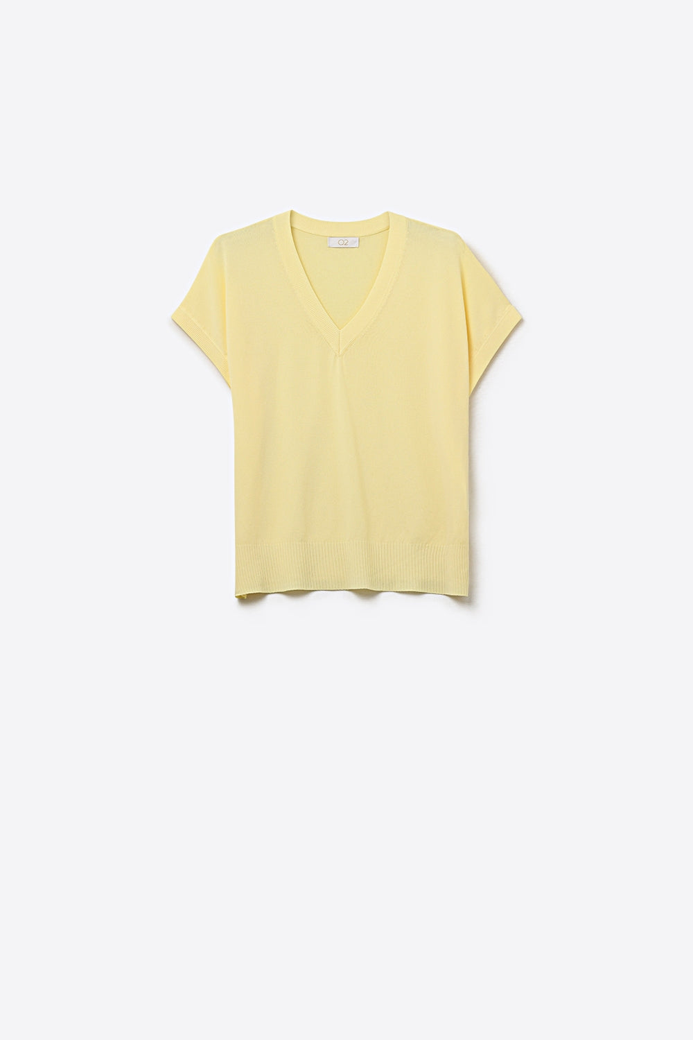 Q2 Maglione a maglia fine e leggera con ampio scollo a V in giallo
