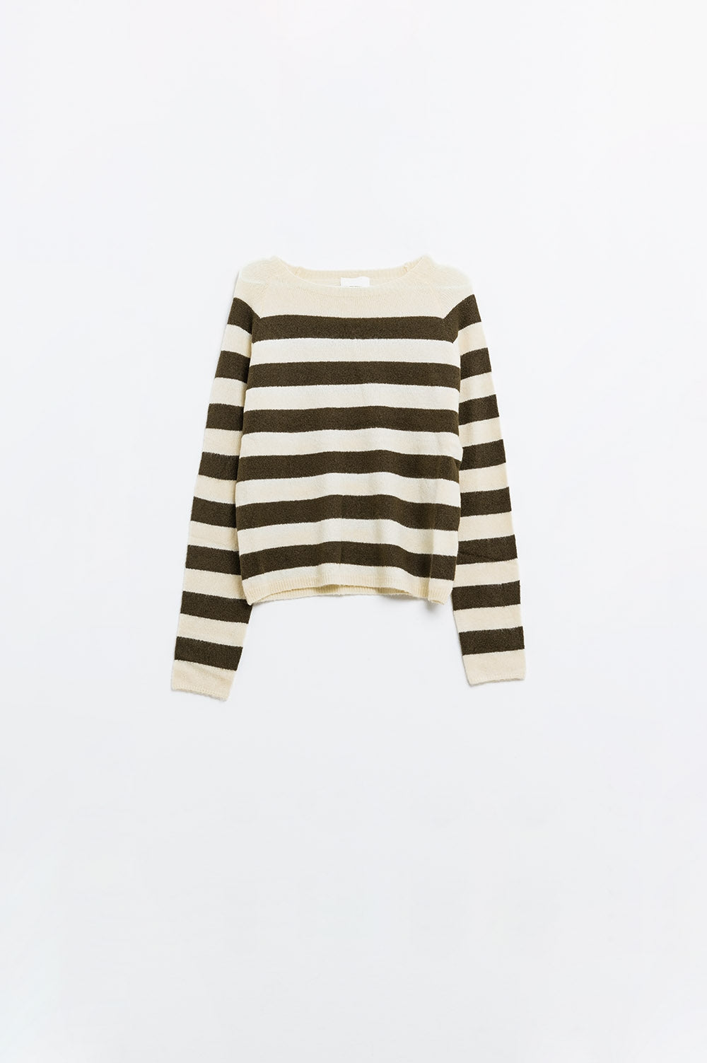 Q2 Maglione a maglia fine in beige con strisce marroni