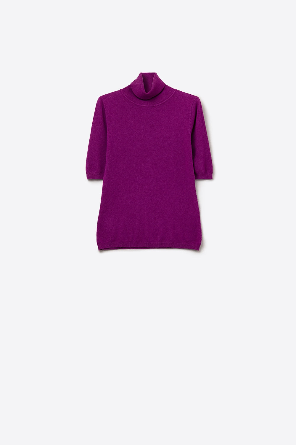 Q2 Maglione a maglia fine in fucsia con collo alto e maniche al gomito