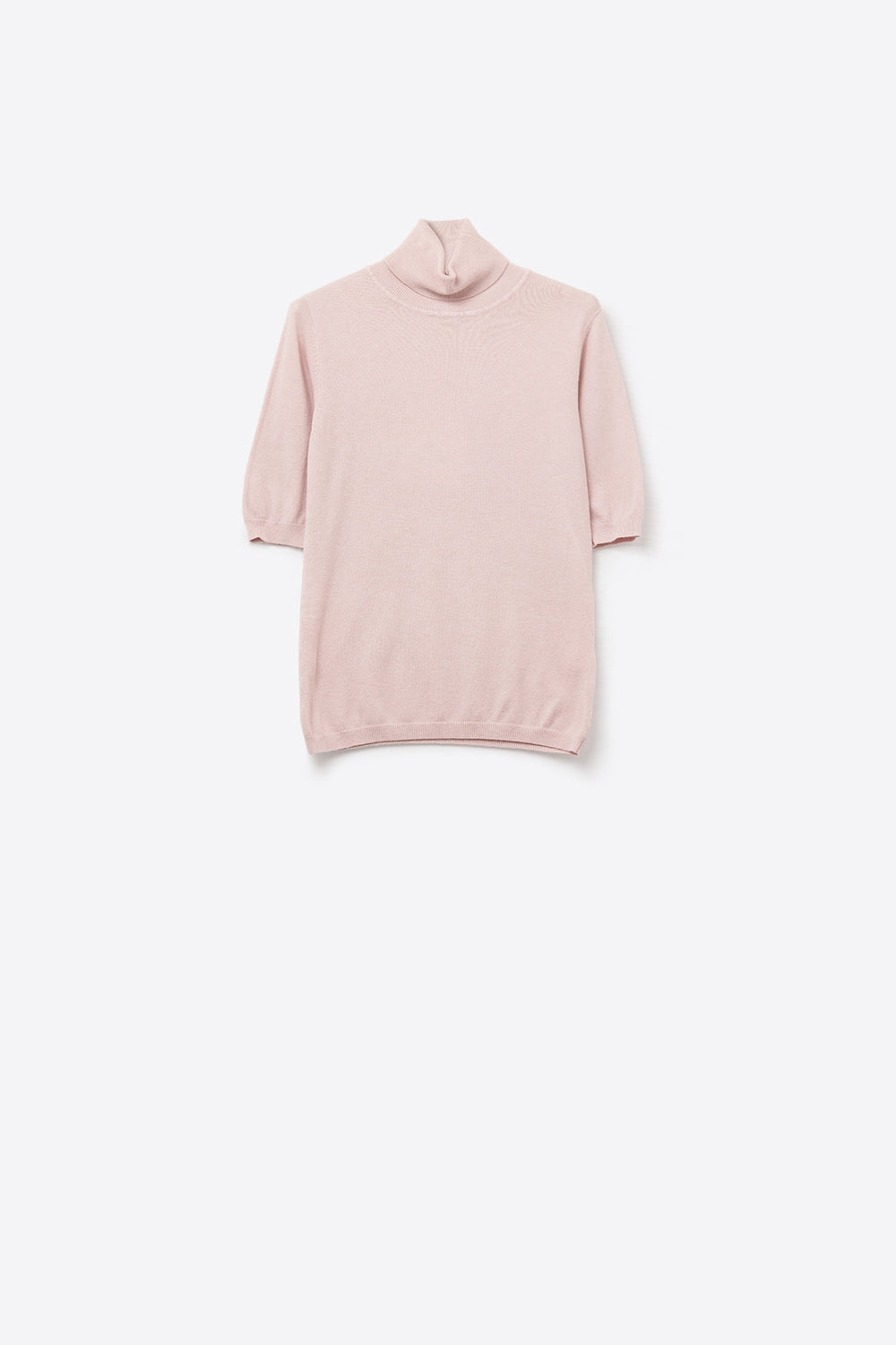 Q2 Maglione a maglia fine in rosa con collo alto e maniche al gomito