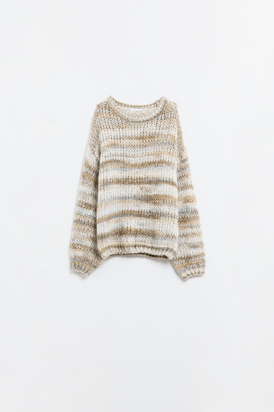 Q2 Maglione a maglia grossa con disegno marmorizzato in beige
