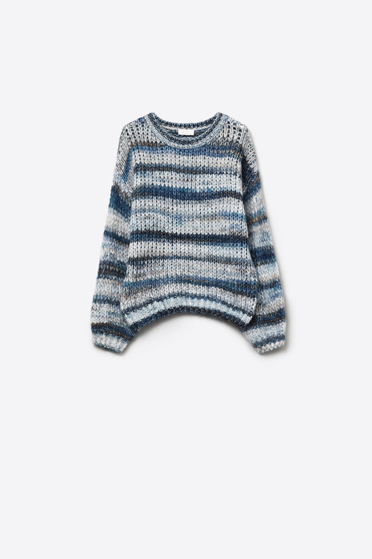 Q2 Maglione a maglia grossa con disegno marmorizzato in blu
