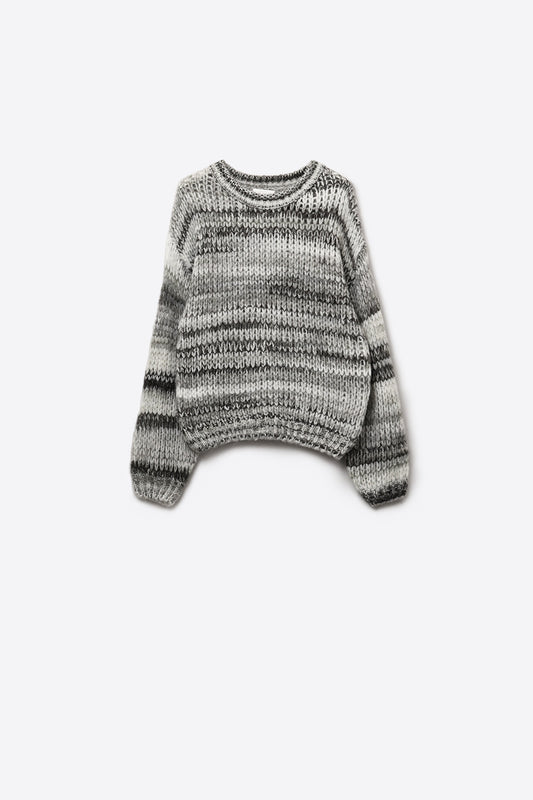 Q2 Maglione a maglia grossa con disegno marmorizzato in grigio