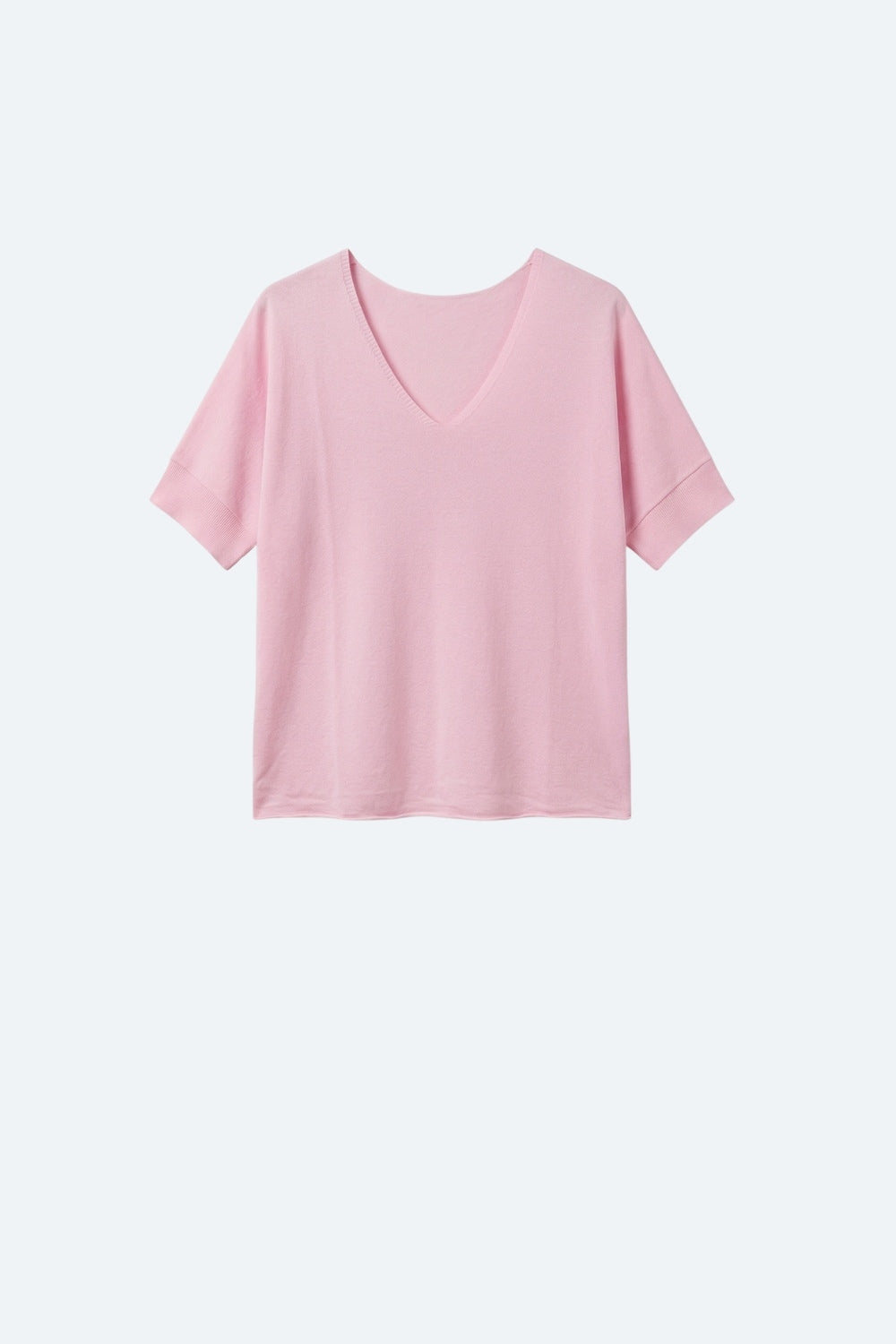 Q2 Maglione a maglia morbida rosa con scollo a V e vestibilità rilassata