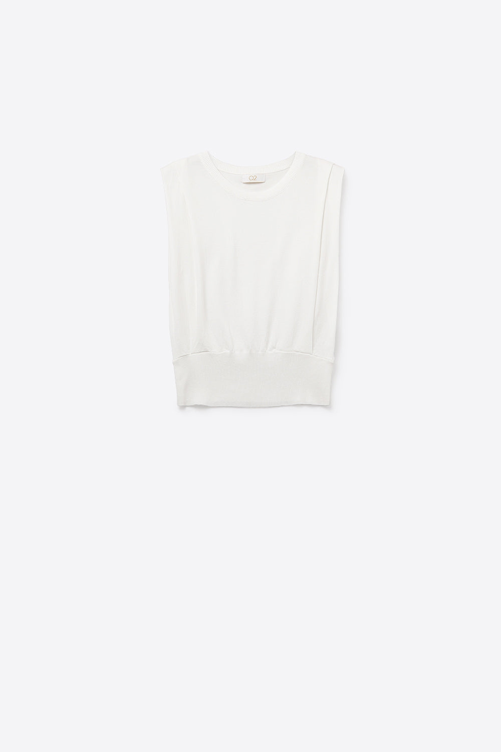 Q2 Maglione a maglia senza maniche con drappeggio sulle spalle in bianco