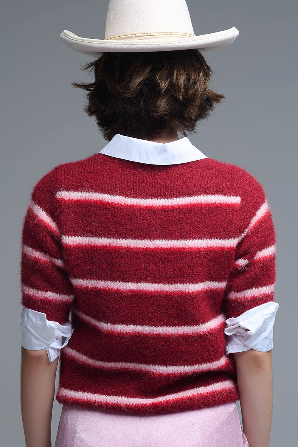 Maglione a manica corta ricamato Love in borgogna