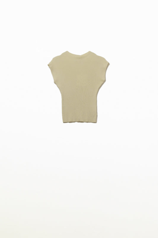 Q2 Maglione a maniche corte a collo alto a coste in beige