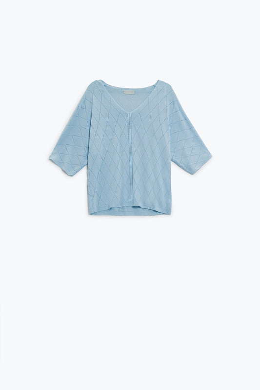 Q2 Maglione a maniche corte azzurro con motivo argyle
