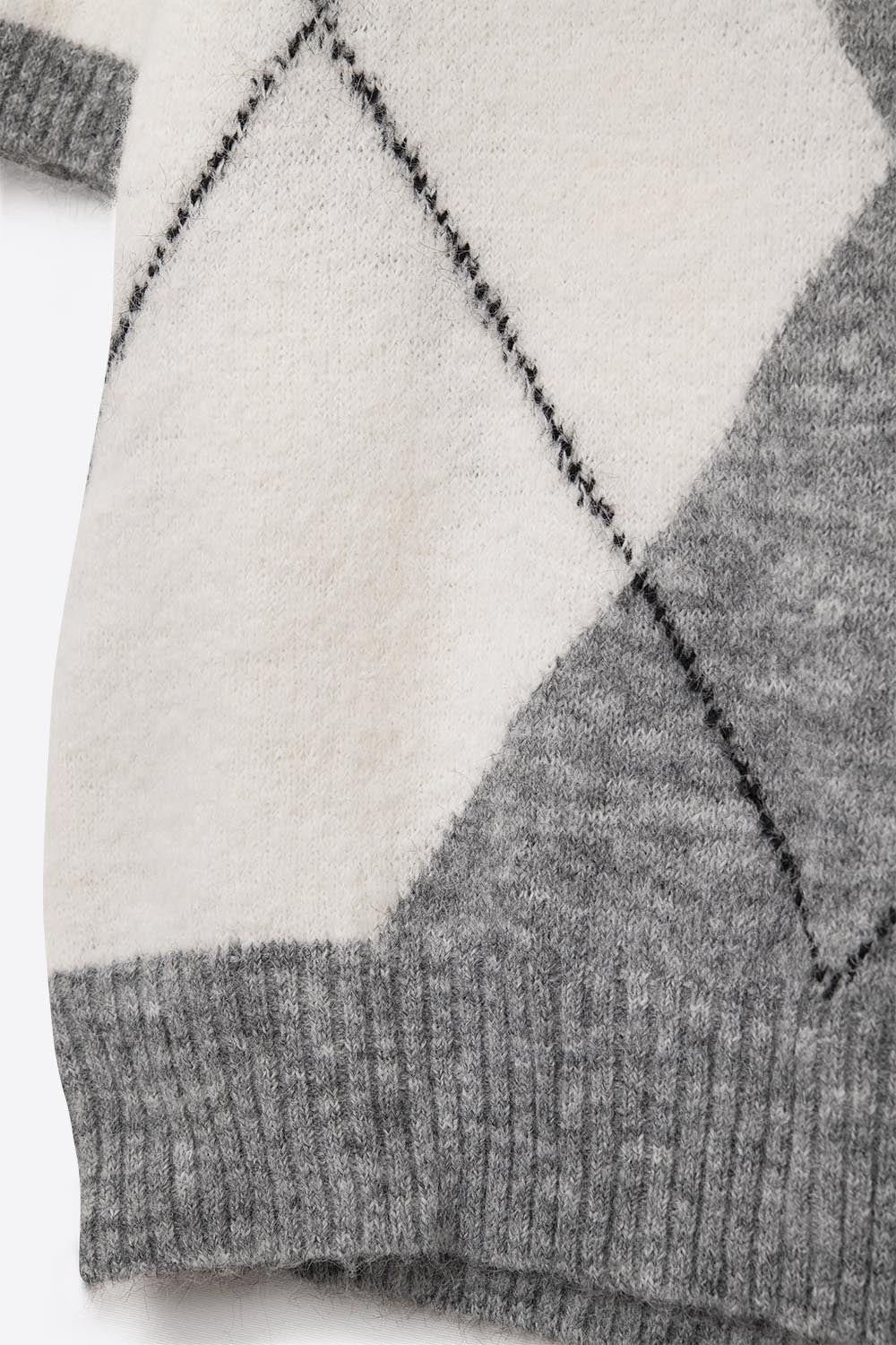 maglione a maniche corte con stampa a rombi in grigio e bianco