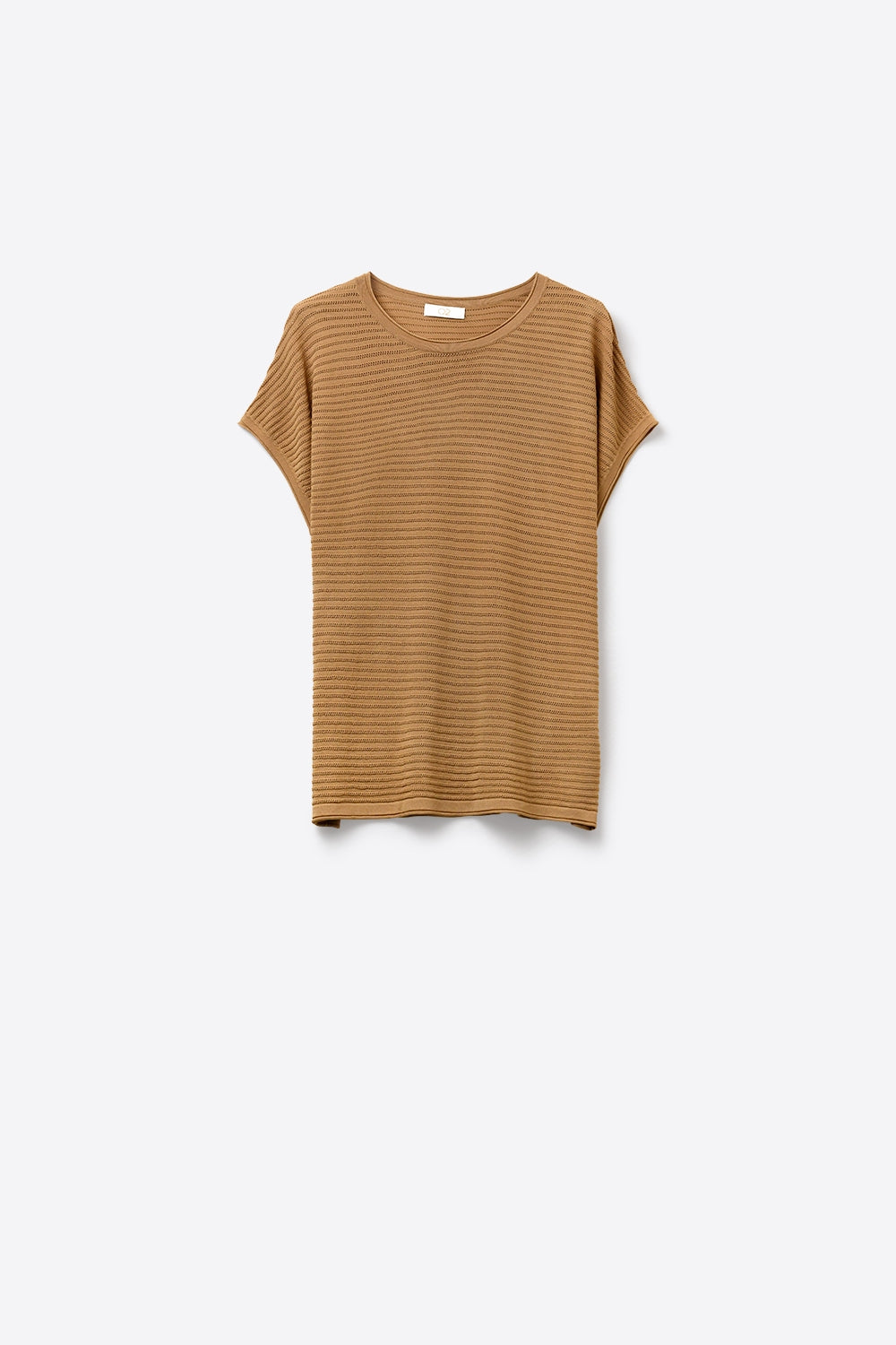 Q2 Maglione a maniche corte in maglia a coste color cammello