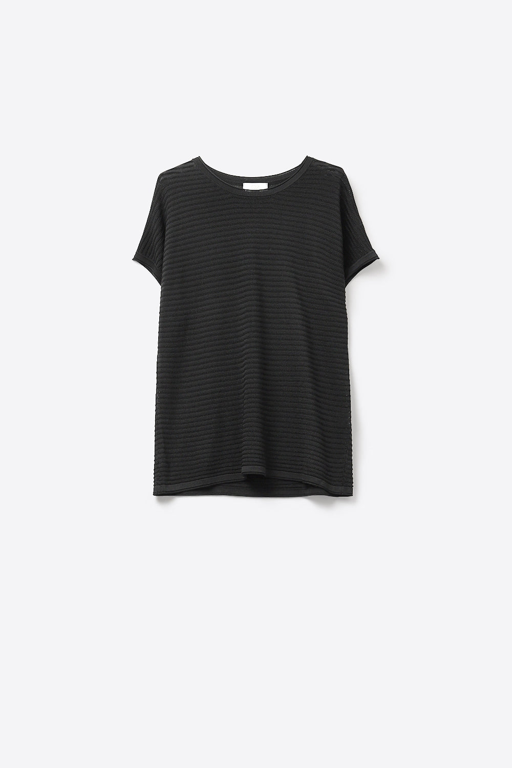Q2 Maglione a maniche corte in maglia a coste con texture nera