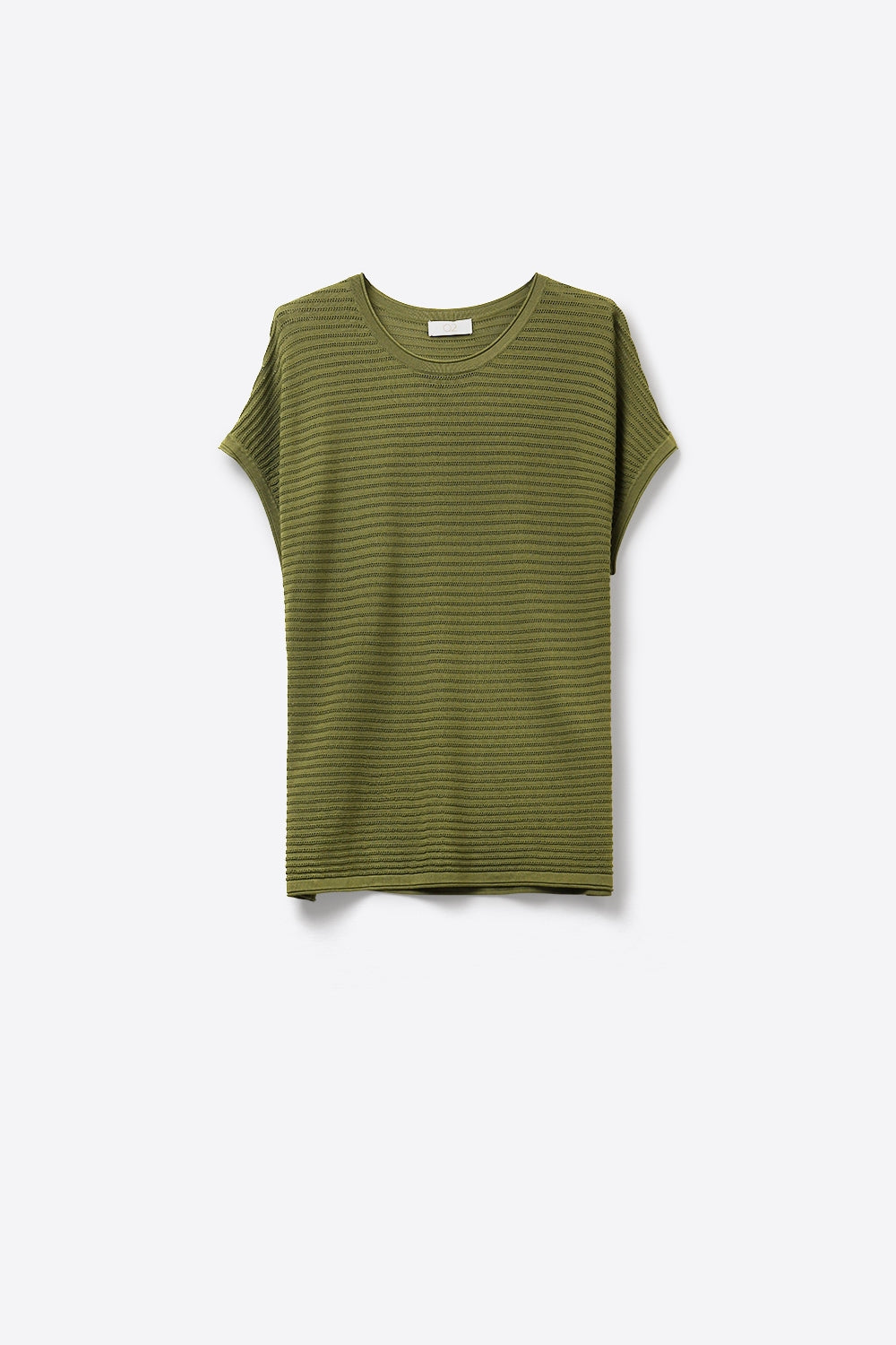 Q2 Maglione a maniche corte in maglia a coste in verde oliva