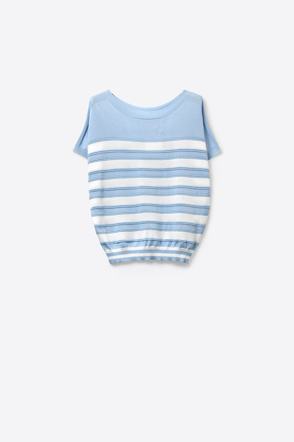Q2 Maglione a maniche corte in maglia a righe blu chiaro