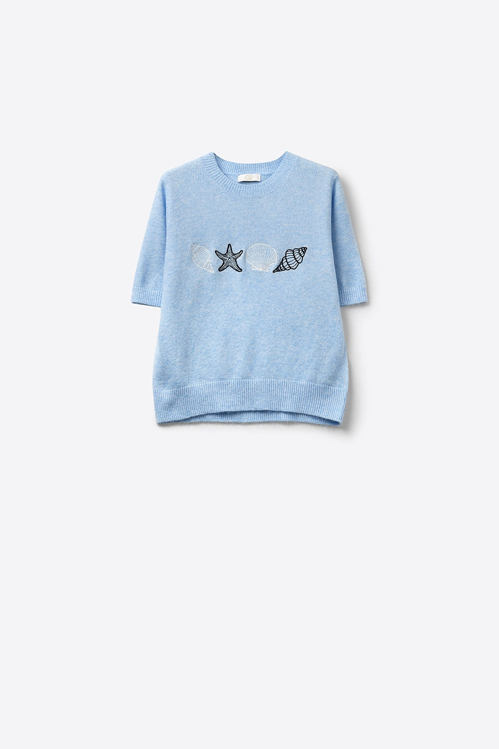 Maglione a maniche corte in maglia azzurra conchiglia