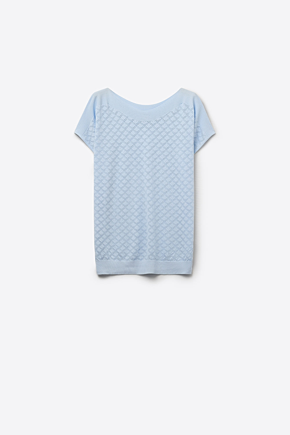 Q2 maglione a maniche corte in maglia con motivo strutturato in azzurro
