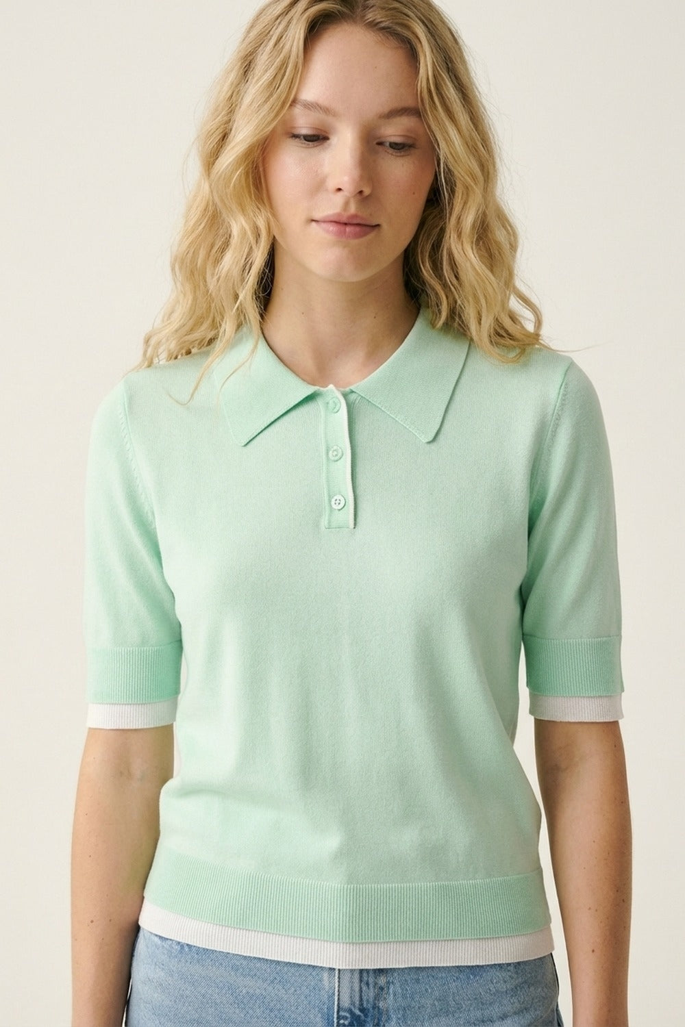 Maglione a maniche corte in maglia Polo verde menta