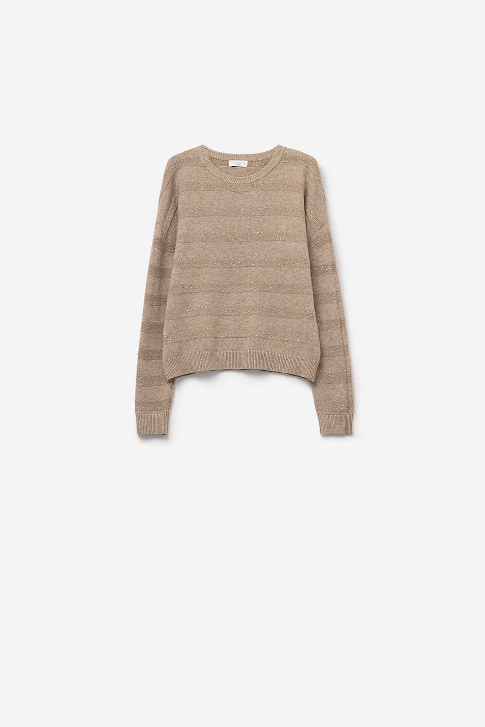 Q2 Maglione a righe beige con dettaglio in paillettes