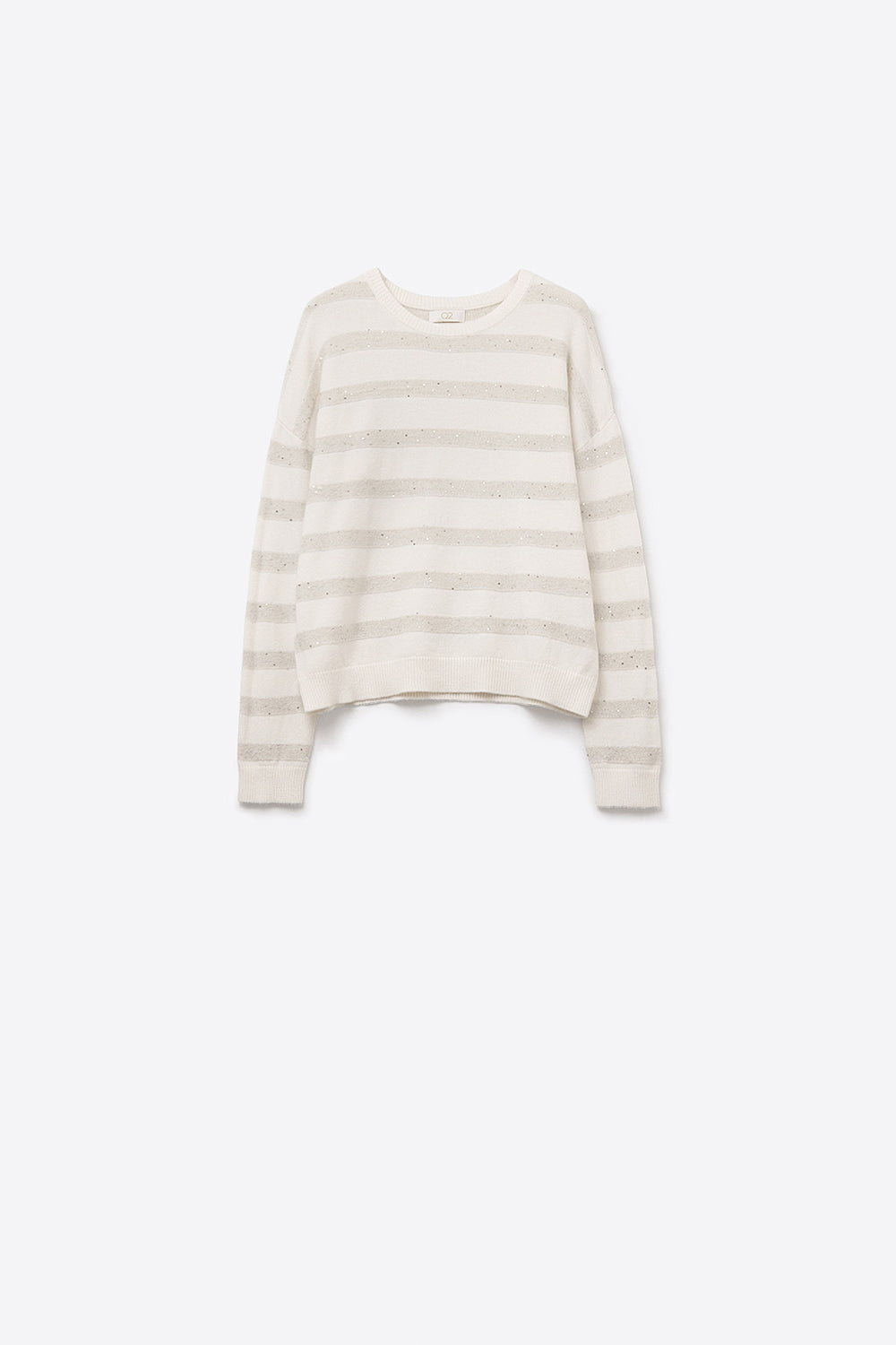 Q2 Maglione a righe bianche con dettaglio in paillettes