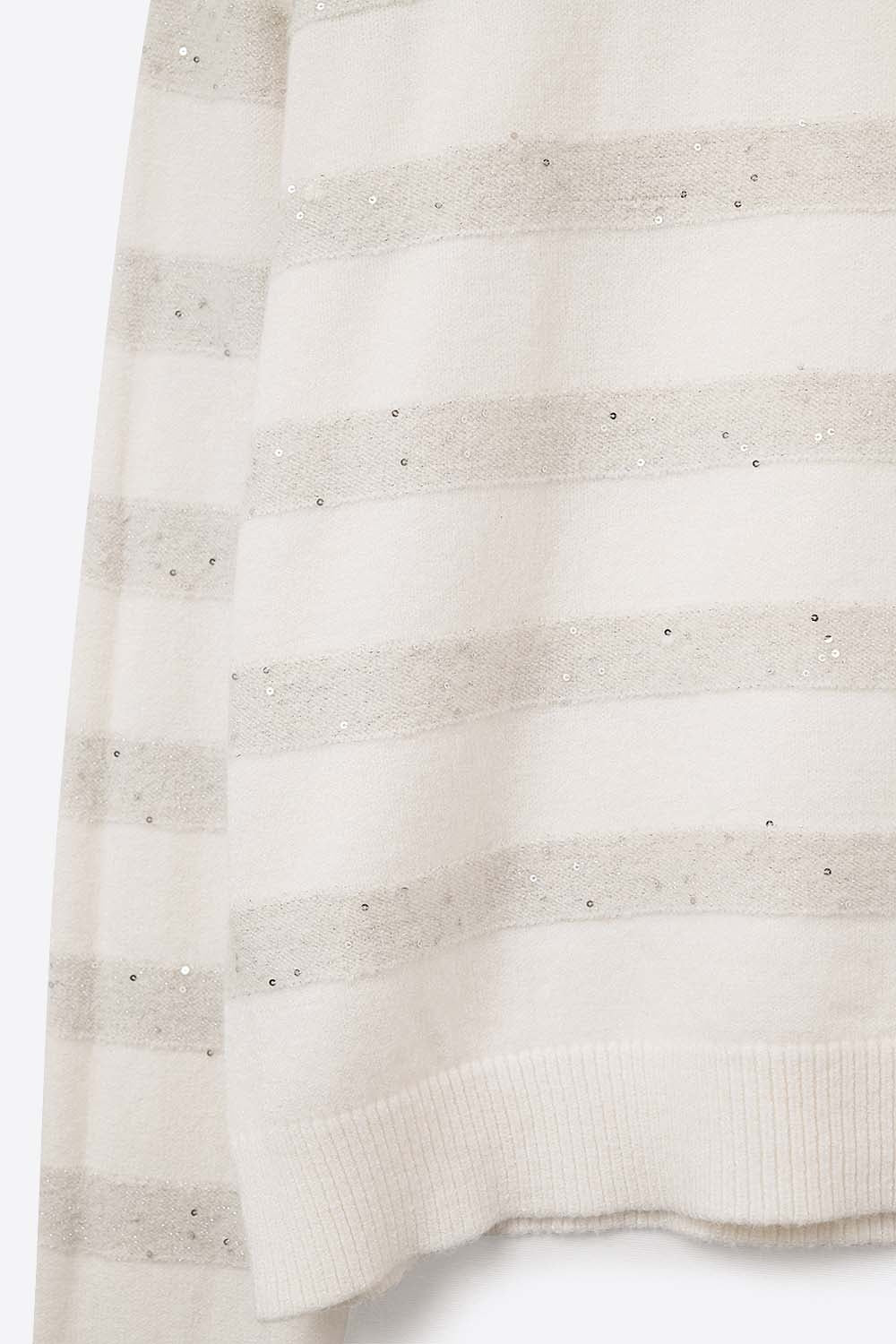 Maglione a righe bianche con dettaglio in paillettes