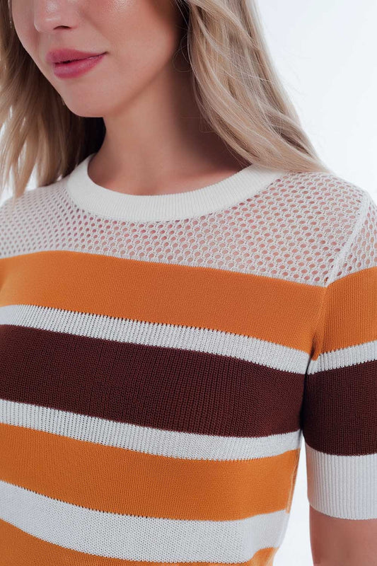 Q2 Maglione a righe color senape