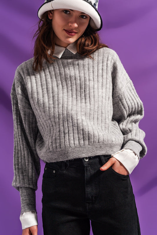 Q2 Maglione a righe grigio a coste