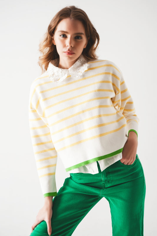Q2 Maglione a righe in giallo e bianco