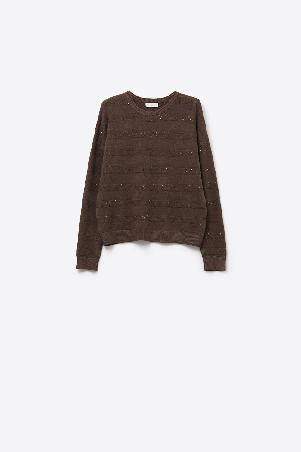 Q2 Maglione a righe marrone con dettaglio in paillettes