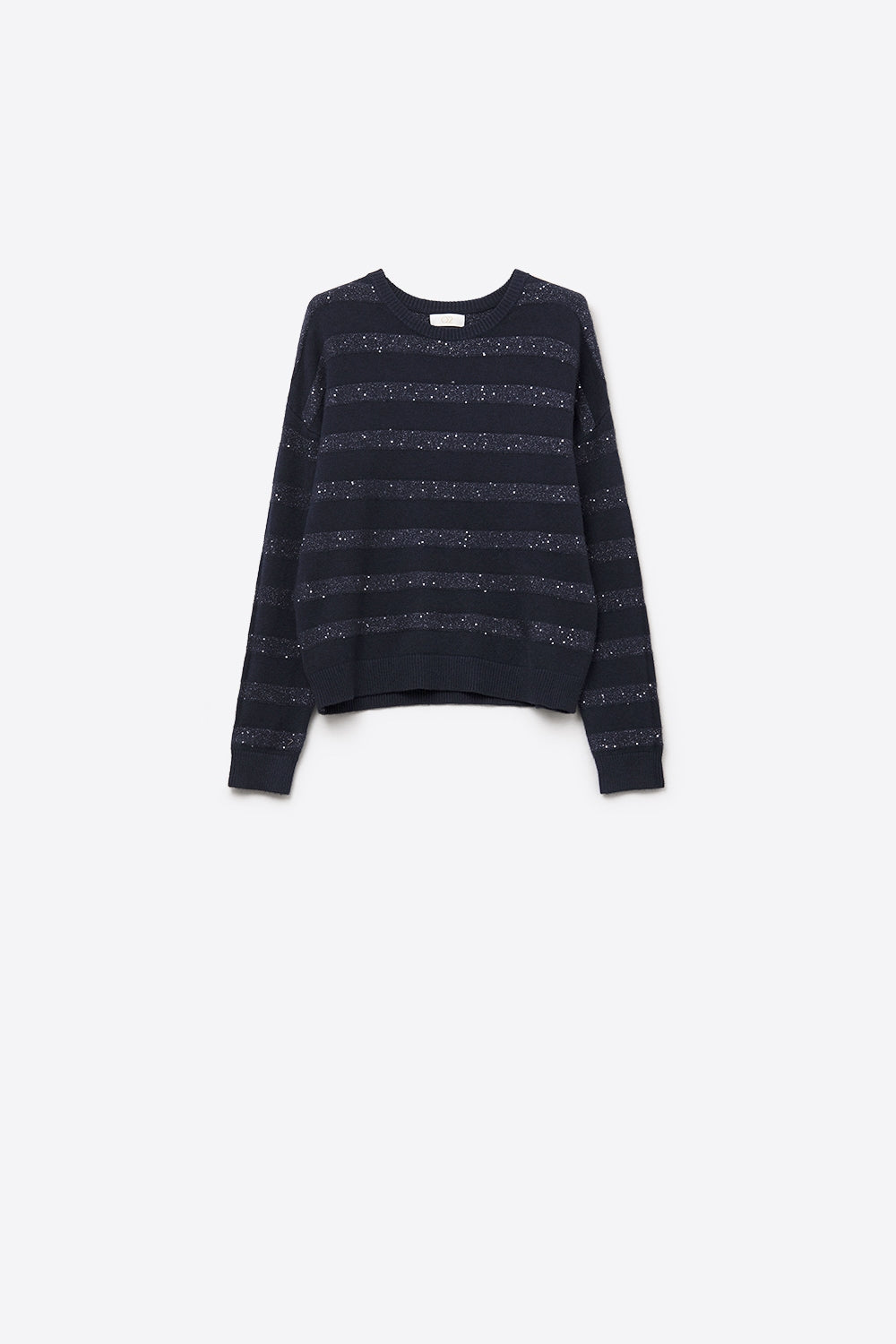 Q2 maglione a righe navy con dettaglio di paillettes