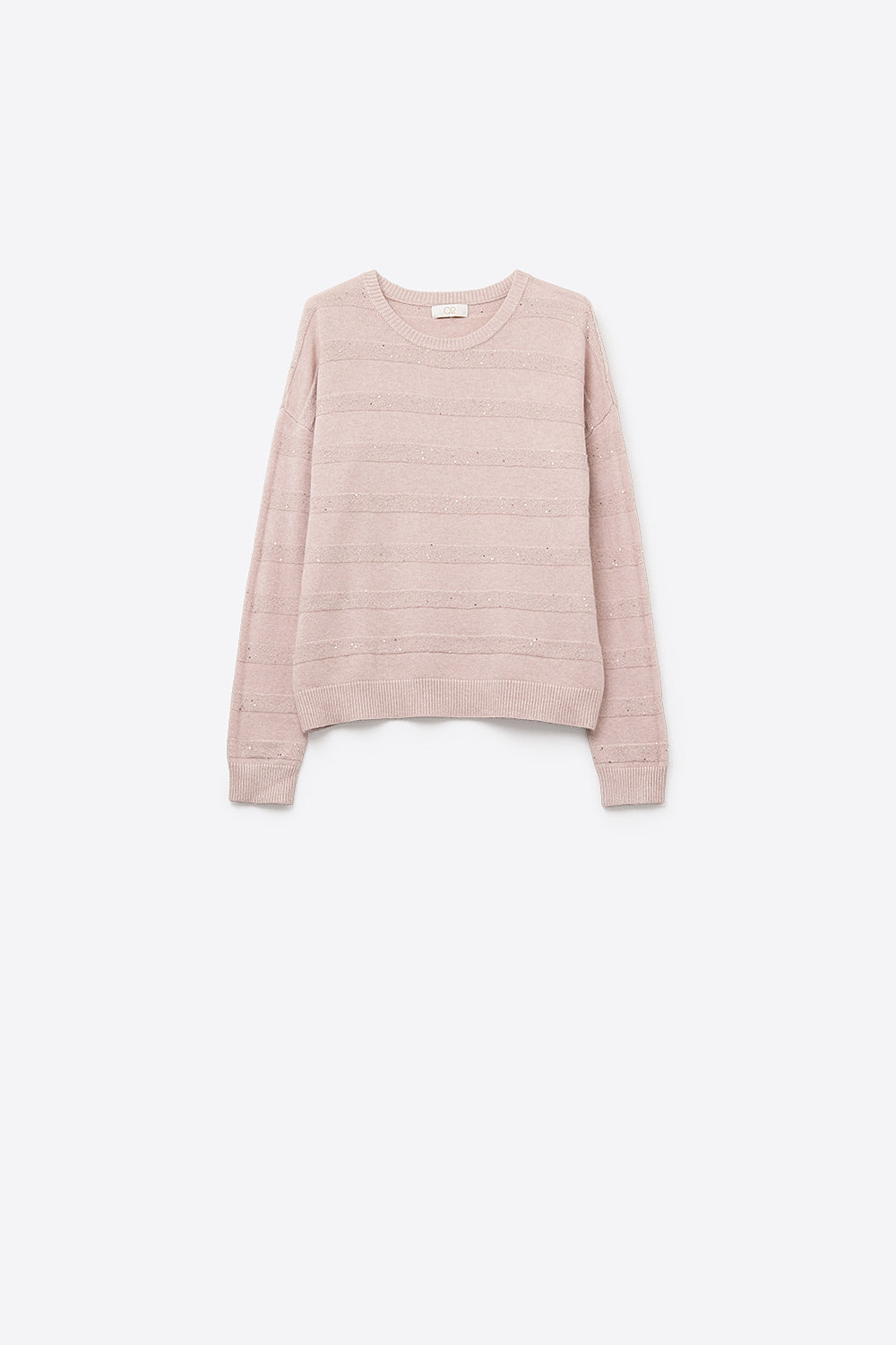 Q2 Maglione a righe rosa con dettaglio in paillettes