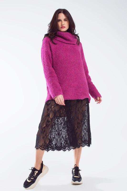 Q2 Maglione ampio con collo bardot in magenta
