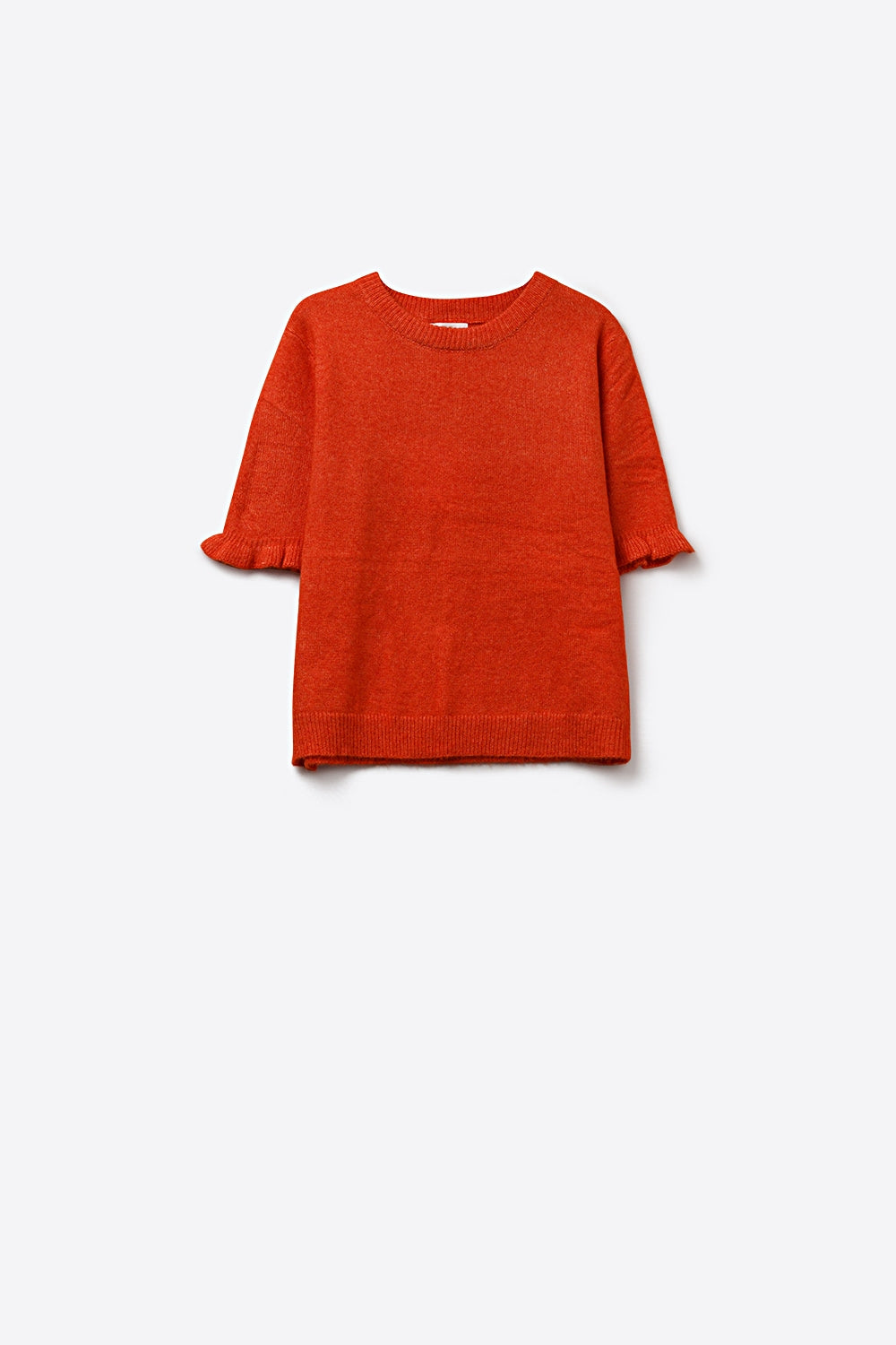 Maglione arancione in maglia morbida e soffice con maniche arricciate