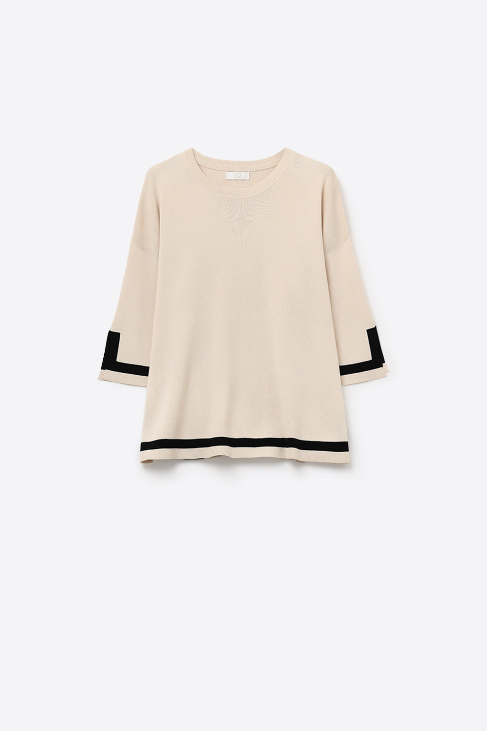 Q2 maglione beige a maglia fine con dettaglio a righe nere a contrasto e maniche a 3/4