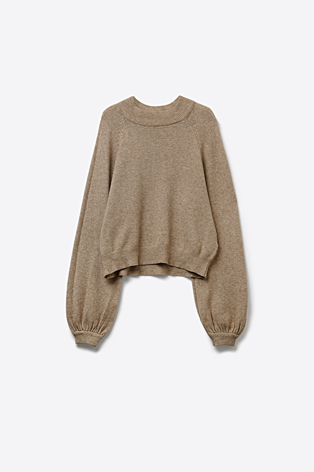 Q2 Maglione beige a maglia grossa con maniche a palloncino