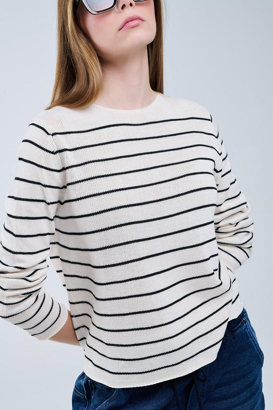 Q2 maglione beige a righe in maglia fine