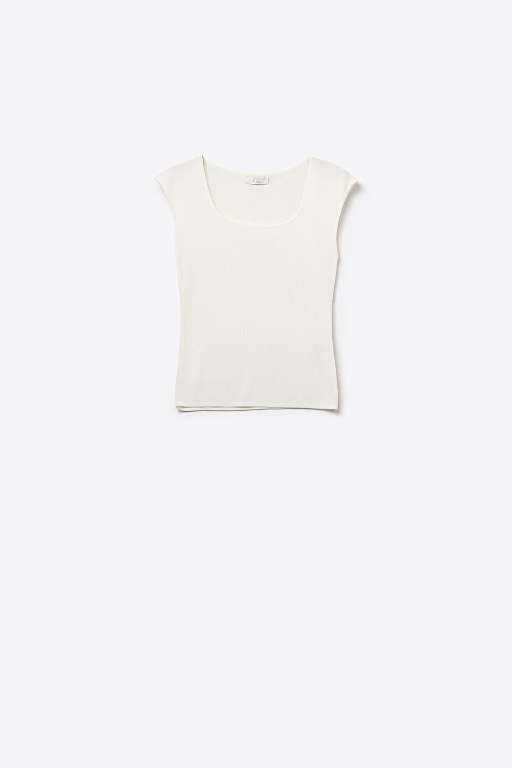 Q2 Maglione bianco a coste a girocollo in maglia leggera